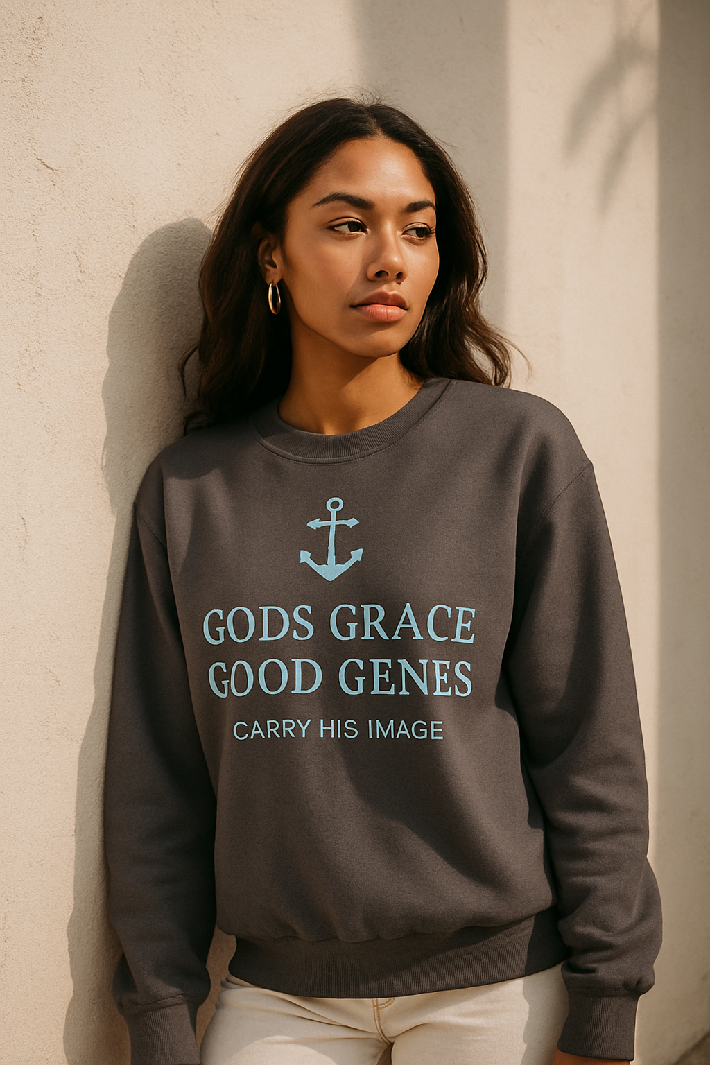 God’s Grace, Good Genes" Sweatshirt – Faith-Inspired Quote Promoting Kindness & Humanity