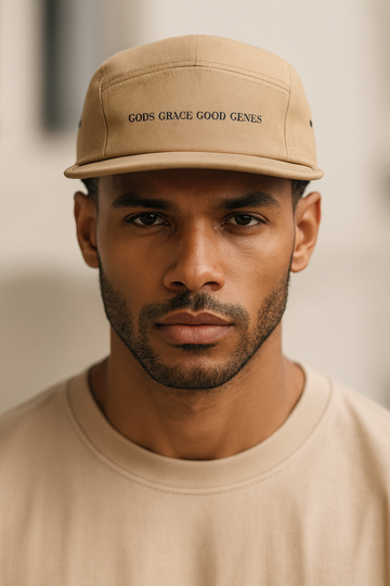 Embroidered 5 Panel Cap: God's Grace Good Genes | Trendy Hat for Casual Style, Cool Gift for Men and Women, Ideal for Summer Outings